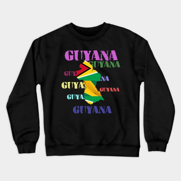 Guyana map multi color text Design! Crewneck Sweatshirt by YeaLove